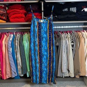 Mandy turquoise/brown print sleeveless midi dress size S/M